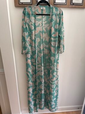 Show Me Your MuMu Teal Floral Kimono Duster with Peach and White Paisley